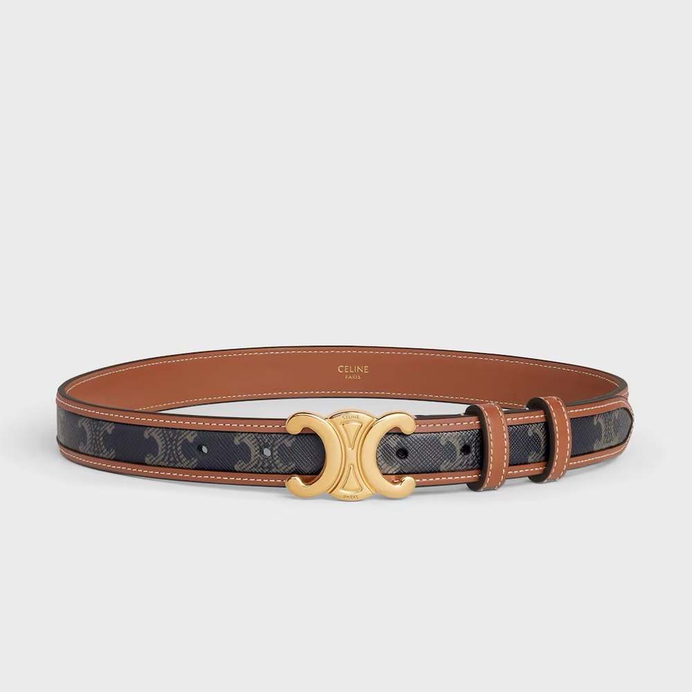 CELINE 25MM TRIOMPHE BELT IN TRIOMPHE CANVAS AND CALFSKIN LEATHER- 95 CM/L